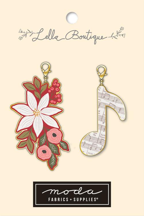 Poinsettia Music Note Zip Pull 2ct