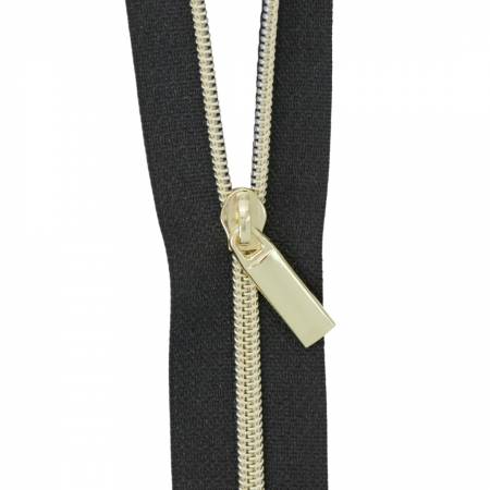 Black #3 Nylon Gold Coil Zippers: 3 Yards  ZBY3C12